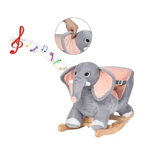Kaymaz sallanan hayvan oyuncak fil çocuklar için bebek müzik emniyet kemeri ahşap kollar sürme at