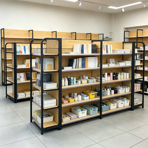 Estanterías Modernas <span class=keywords><strong>de</strong></span> <span class=keywords><strong>Madera</strong></span> y Metal para Supermercados, Unidad <span class=keywords><strong>de</strong></span> Estanterías <span class=keywords><strong>de</strong></span> Góndola <span class=keywords><strong>de</strong></span> Doble Cara <span class=keywords><strong>con</strong></span> Tapa Final para Exhibición en Tiendas Minoristas - Product Image 1