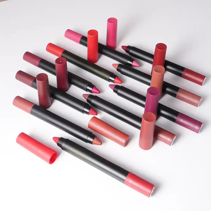 Wholesale High Quality 18 Color Options Your Own Logo Solid Matte Lipsticks Black Tube Crayon Waterproof Lipstick