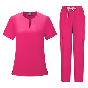 Women's Scrub Set Short Sleeve Pink Moisture Wicking Split Uniform Hospital Workwear - Product Image 1