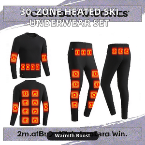 <span class=keywords><strong>Sous</strong></span>-vêtements thermiques chauffants à <span class=keywords><strong>manches</strong></span> <span class=keywords><strong>longues</strong></span> 100% polyester pour hommes et femmes, 30 zones de chauffage, ski, 2 pièces, hiver, extérieur, <span class=keywords><strong>chaud</strong></span>, col rond - Product Image 2