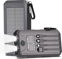Cargador Solar Multifunción de 20000 mAh con 4 Cables Integrados, Doble Linterna y Brújula para Senderismo y Montañismo