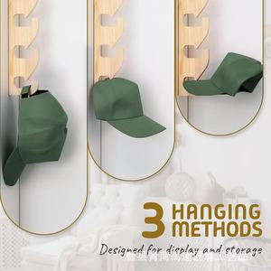 Porte-chapeaux mural en bois sur mesure à crochets multiples pour casquettes de baseball et casquettes plates, support de rangement en bois massif. - Product Image 3