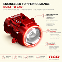 Phare LED Bi-faisceau 72W ultime à optique hyperboloïde, boîtier rouge standard 3,0 pouces, 12V 6000K, prise en charge du logo personnalisé, Nouveau