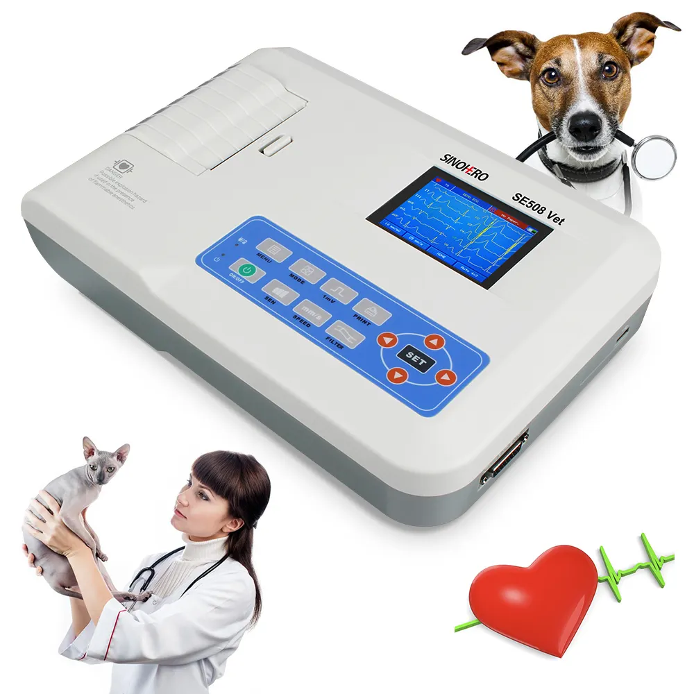 Venta caliente electrocardiograma médico 12 derivaciones 3 canales veterinario Digital portátil Ecg Ekg máquina de cardiógrafo