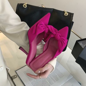 2023 Autumn New Baotou Slippers for Women Fashion Pointed Bow Tie High Heel Half Slippers for Women 41 - Product Image 5