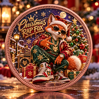 Pièce de monnaie commémorative en cuivre pur 999 de 1 oz, motif renard de Noël personnalisé, en boîte cadeau, impression UV 3D en relief, objet de collection, souvenir