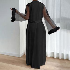 Robe de <span class=keywords><strong>nuit</strong></span> sexy en résille 2026, pyjama uni populaire, peignoir à plumes simulées - Product Image 4