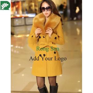 Abrigo cruzado con cuello de piel grande para mujer Lana <span class=keywords><strong>artificial</strong></span> de sección larga para mujer - Product Image 1