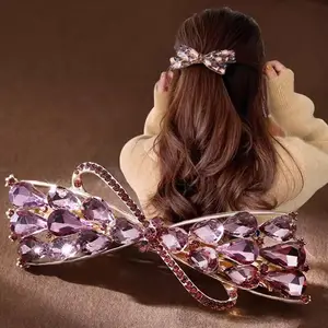 Grampo de cabelo elegante de moda por atacado, grampo de cabelo luxuoso em liga de cristal borboleta, acessório para cabelo feminino