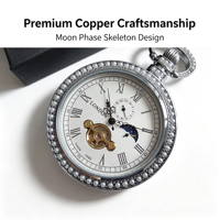 Montre de poche mécanique OEM en gros, design phase de lune et perle, mouvement numérique lune et étoile, non résistante à l'eau