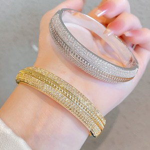 Fashionable Zirconium <b>Bangle</b> Geometric Design Micro Insert Women's Jewelry Gift Gold <b>Silver</b> <b>Bracelet</b> Zinc Alloy - Product Image 1