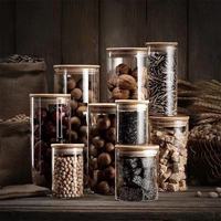 Bocaux de conservation alimentaire hermétiques en verre borosilicate de haute qualité pour cuisine, avec couvercles en bois de bambou, capacité 400 ml, vente en gros