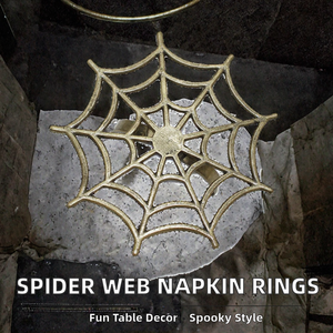 Anneaux de serviette en métal d'Halloween avec boucle en toile d'araignée classique, décoration festive pour la table à manger - Product Image 2