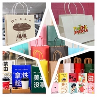 Sacs cadeaux en papier kraft recyclé imprimés multi-styles avec poignées, emballage alimentaire en vrac pour pizza et lait