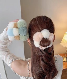 Mignon <span class=keywords><strong>vrai</strong></span> lapin en peluche boule cheveux chouchous couleur mélangée élastique élastique bandeaux pour les filles - Product Image 2