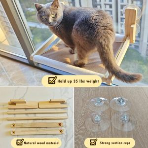 Hamac pour chat en bois naturel JQ, hamac pour chat à fenêtre, pliable, perchoir pour chat à fenêtre pour les petites fenêtres - Product Image 5