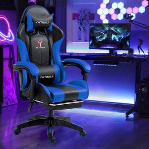 Chaise d'ordinateur de bureau élégante <span class=keywords><strong>PC</strong></span> <span class=keywords><strong>Gamer</strong></span> Racing en cuir bleu noir bon marché chaise de jeu avec logo de massage professionnel et roues - Product Image 4