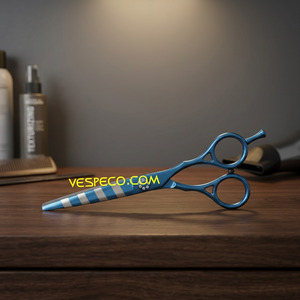 Stainless Steel Blue Titanium Coated Digital Stripes Barber Laser Scissor - Product Image 3