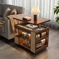 Table basse carrée de style moderne avec roulettes Table d'appoint mobile, rotative et réglable en hauteur Chariot de rangement pour salon