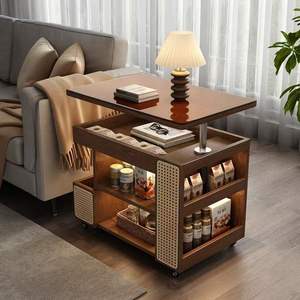 Modern Style square Coffee <strong>Table</strong> with Wheels Movable Rotatable and <strong>Height</strong> <strong>Adjustable</strong> Side <strong>Table</strong> Living Room Storage Cart - Product Image 2