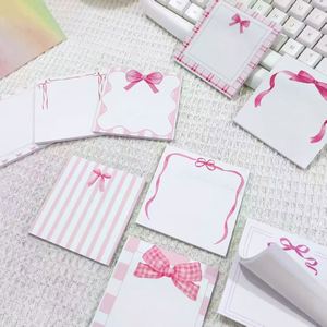 Juego de Blocs de Notas con Diseño de Lazo Rosa, Rayas y Cuadros, Autoadhesivos, para Oficina y Uso Diario - Product Image 3