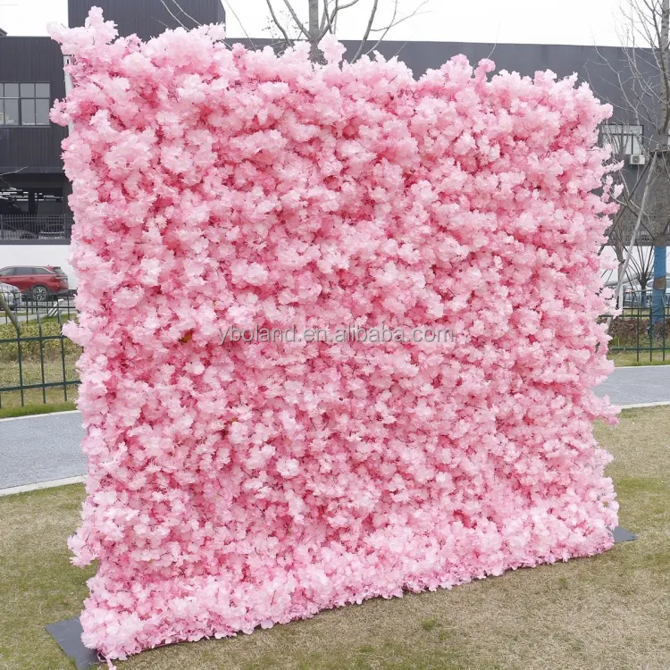 S0570 High quality Wedding Birthday home Decor Artificial flowers Silk cherry blossom pink Backdrop Panel Roll Up Flower Wall