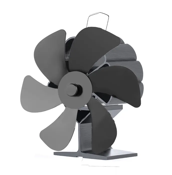 Ventilador de chimenea negro con 6 aspas Ventilador de estufa alimentado térmicamente No se requieren baterías ni electricidad Quemador de leña Ventilador silencioso