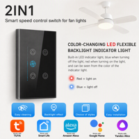 Interrupteur intelligent US 118x72 Standard pour ventilateur et lampe avec interrupteur d'éclairage 1/2 gang, panneau en verre trempé, automatisation domestique intelligente Tuya