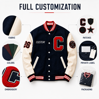 Veste universitaire en laine marine pour homme sur mesure avec manches en cuir, patch en chenille, design patchwork, col montant - Service OEM
