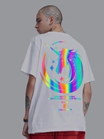 T-Shirts Hommes surdimensionnés en Coton 100% Vierge, Impression Personnalisée, Logo Réfléchissant Laser Arc-en-ciel, Grande Taille