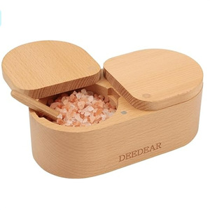Deedear Bamboo <b>Spice</b> <b>Jar</b> Double Compartment Airtight Storage With Spoons For Solid Seasonings - Product Image 3