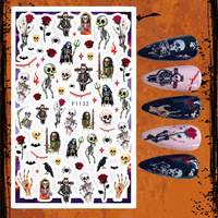 Autocollants pour ongles gothiques d'Halloween, motifs crâne, vampire, citrouille, chat, ours, pour manucure DIY et décorations de salon de manucure