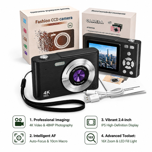 H15 HA Retro 4K UHD Vlogging Camcorder 48MP Auto Focus 16X Zoom 2.4 IPS Screen Student Photography Gear For TikTok YouTube Vlog