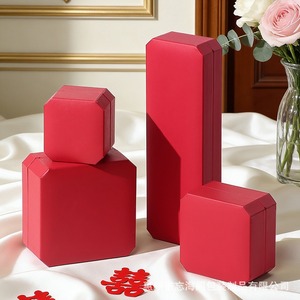 Caja de joyería octogonal roja personalizada de cuero y papel, caja para anillo de oro con diamantes, caja para collar, colgante, pulsera, caja de embalaje para joyería - Product Image 4