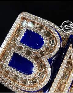 Collar Personalizado con Colgante de Letra BMR en Esmalte - Oro de 9K-18K con Diamantes Cultivados en Laboratorio Certificados por IGI, Estilo Hip Hop - Product Image 2