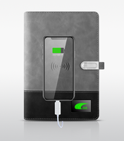Carnet intelligent en cuir PU avec logo personnalisé, chargeur sans fil, batterie externe rechargeable, organiseur, clé USB et fermeture magnétique