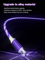 Câble de données multifonctionnel coloré en cuivre pur tressé blindé, charge rapide, 1M, 3 en 1, chargeur magnétique Type-C lumineux à LED