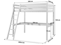 Lit superposé moderne en bois de pin massif, écologique, pour chambre d'enfant, avec pieds carrés blancs et protection anti-chute