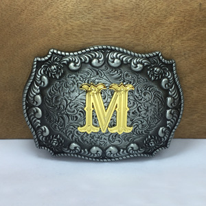 Hebilla <span class=keywords><strong>de</strong></span> Cinturón Personalizada <span class=keywords><strong>con</strong></span> 26 Letras Inglesas, Estilo Vaquero Occidental, Aleación Vintage, Chapado Ecológico en Oro/Plata, 35-40 mm - Product Image 3