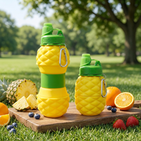 Bouteille d'eau pliable en silicone motif ananas mignon, en forme de fruit, écologique, lavable au lave-vaisselle, pour enfants, voyages en plein air et sport