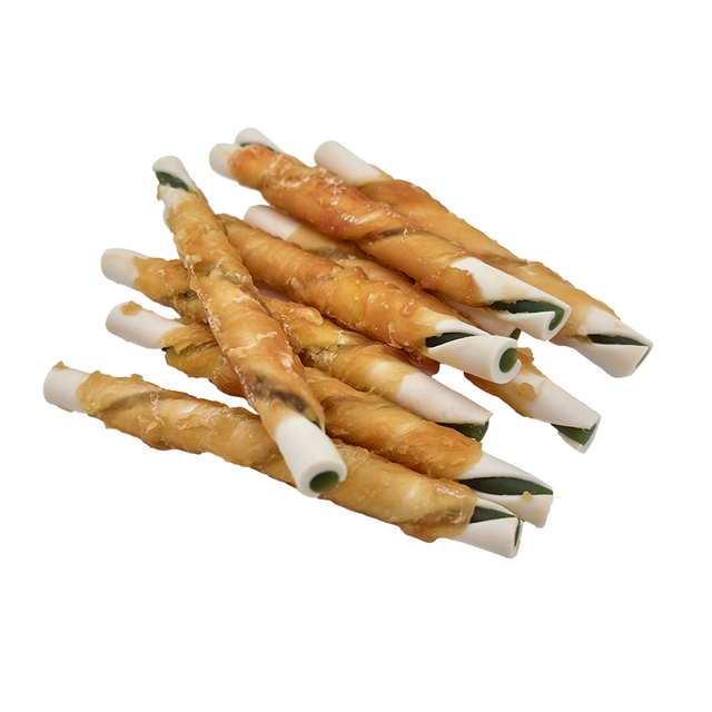Organic Mint Flavor Dog Treats-Chicken-Wrapped Meat Two-Tone Twisted Sticks High-Protein Grain-Free Dental Mix Pack