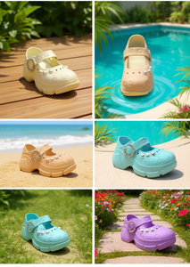 Sabots plateforme avec perles, style Mary Jane, chaussures d'été pour femmes et filles, taille 18, semelle extérieure en plastique souple et légère, semelle intermédiaire en EVA - Product Image 2