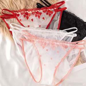 Culottes taille haute pour femmes, string, soutien-gorge sexy, dentelle florale, motif brodé, sans couture, respirant, écologique, coupe haute - Product Image 2