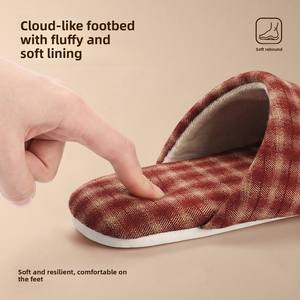 Chaussons d'intérieur silencieux et antidérapants en coton à carreaux de style japonais simple pour couple, à bout fermé, pour femmes et hommes - Product Image 3