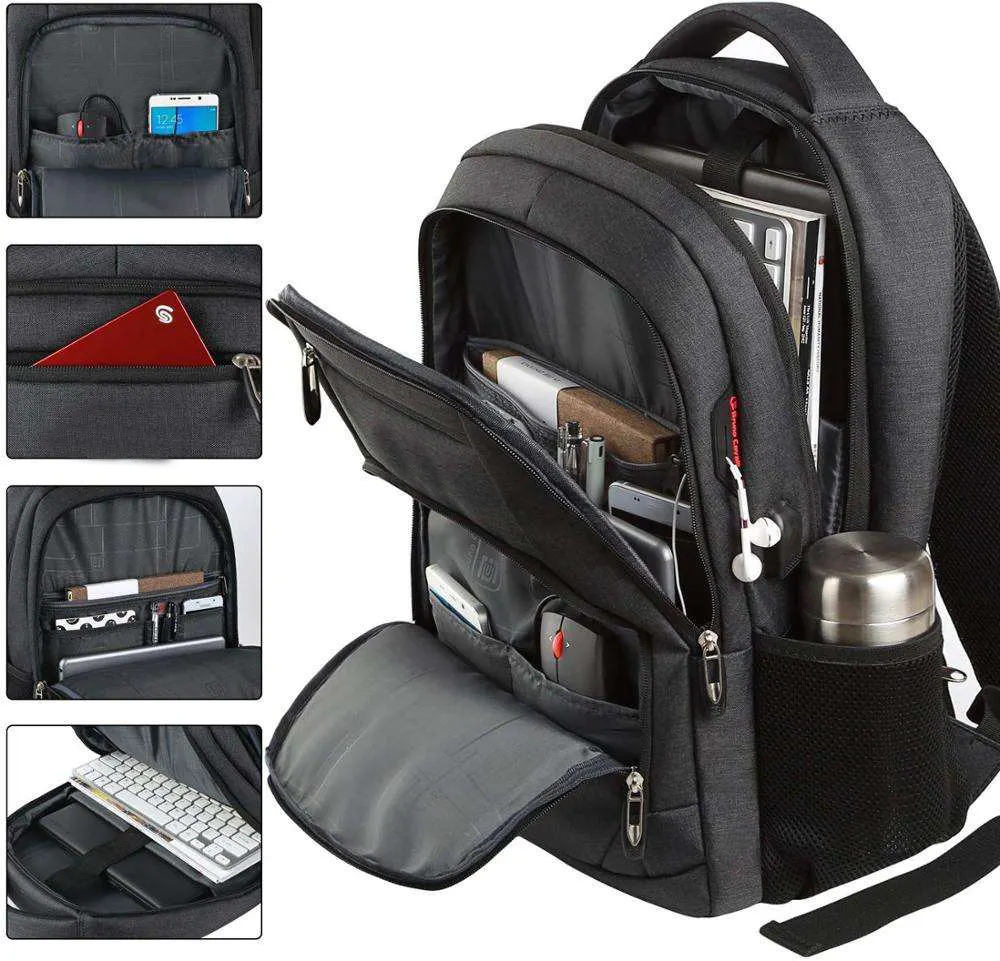 JUNYUAN Water-Resistant Business Backpack Multi-function Laptops Backpack For Mens USB Bags Computer Back Packs College Backpack