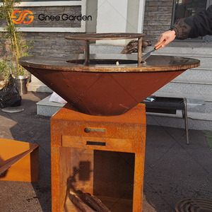 Outdoor <b>Garden</b> Large BBQ Grill Corten Steel Firewood Burning Fire Pit Party Cooking Set <b>Trolley</b> CE Certified Natural Rust Finish - Product Image 5