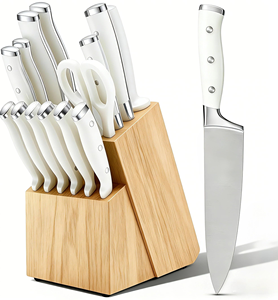 15-Piece High Carbon Stainless Steel Blade <b>Knife</b> Block <b>Set</b> Home Use Natural Wood Block Chef <b>Knife</b> <b>Set</b> Built-In Sharpener - Product Image 5