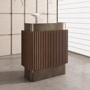Mostrador de Recepción de Oficina Personalizado, Pequeño, de Estilo Industrial, de Acero Inoxidable Dorado, Mueble de Barra para Caja - Product Image 1