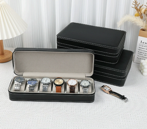 Premium PU leather watch box with soft velvet lining precise stitching zipper closure for watch storage - Product Image 5